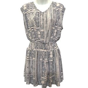 Kori America Aztec Dot Printed smocked waist V neck Soft Mini Dress